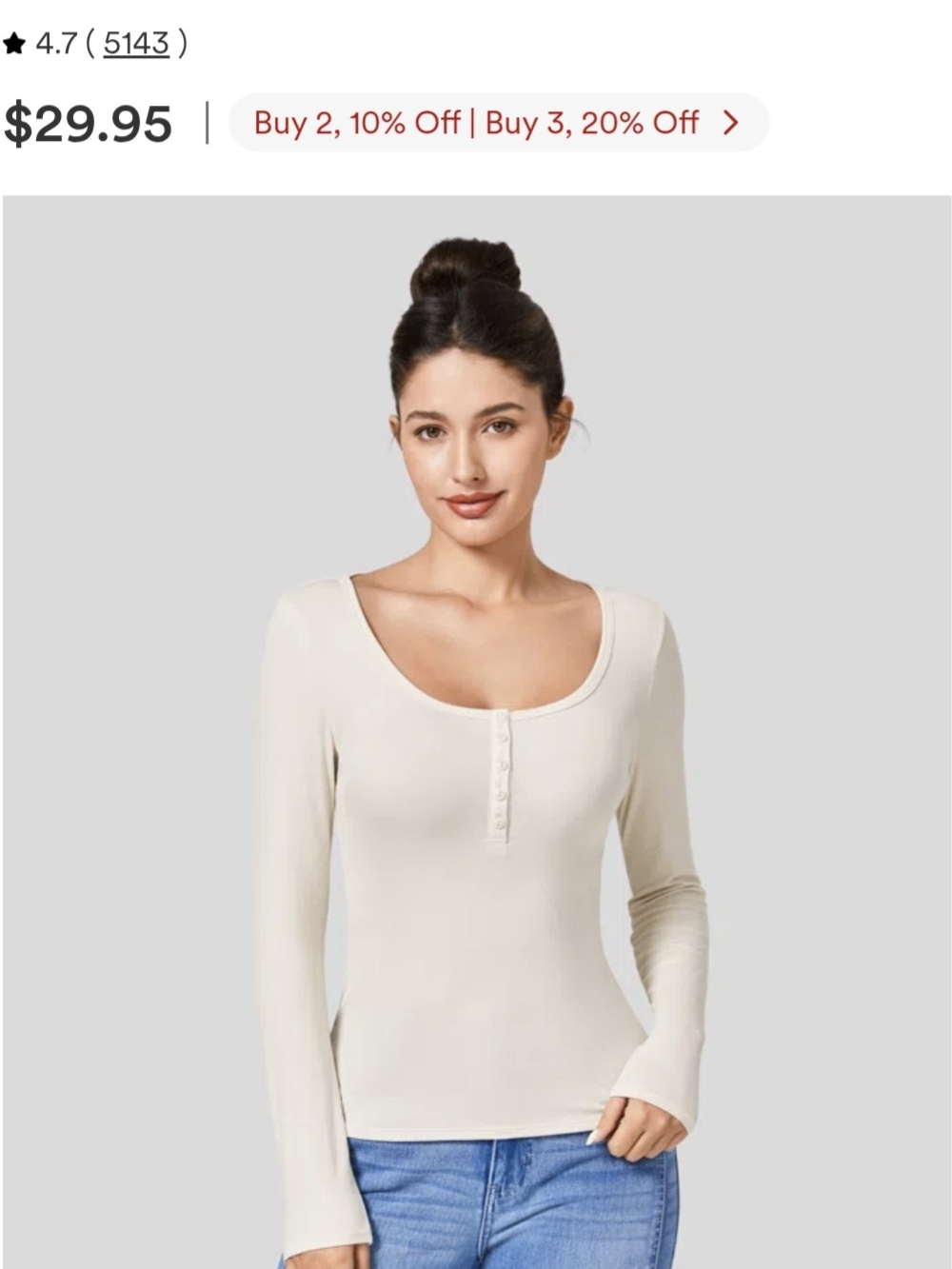 Ribbed Henley Long Sleeve Casual T-shirt